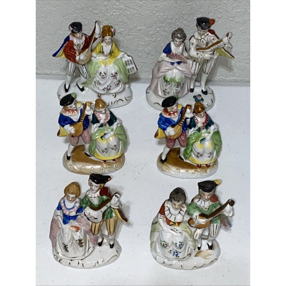 VTG Made In Occupied Japan Musician Courting Couples Colonial Figures‎ Lot Of 6